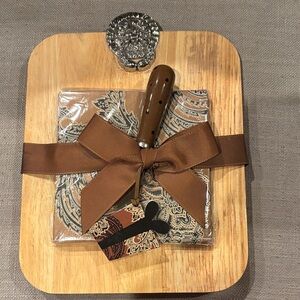 Mud Pie Brown and Silver Cheese Board Set